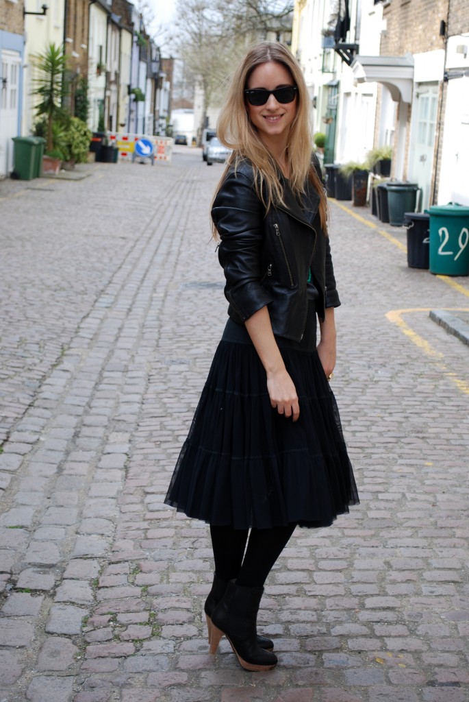 Leather jacket outlet midi skirt