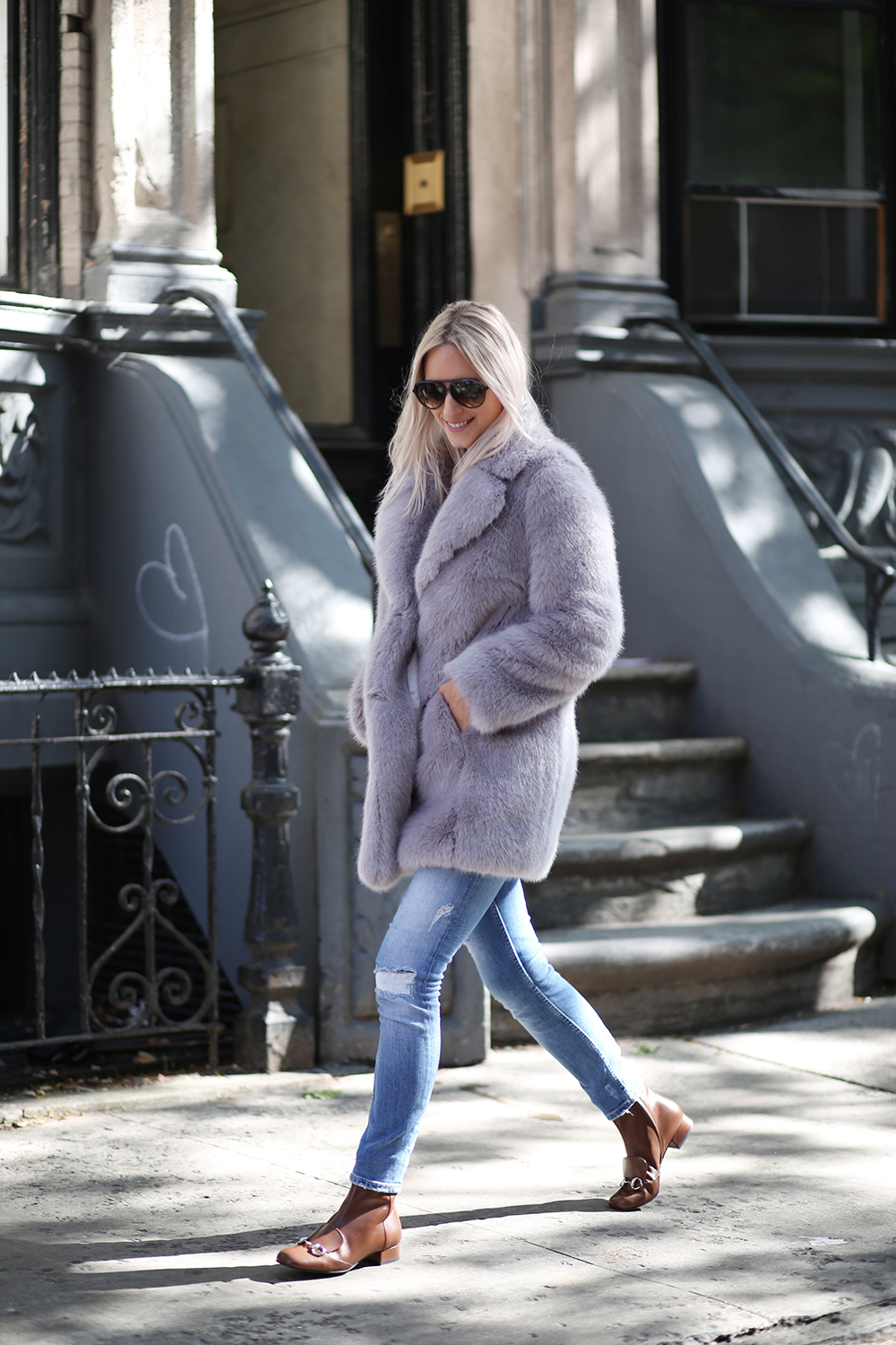 grey parka with faux fur hood