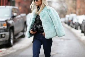 Baby blue faux fur jacket | THEFASHIONGUITAR