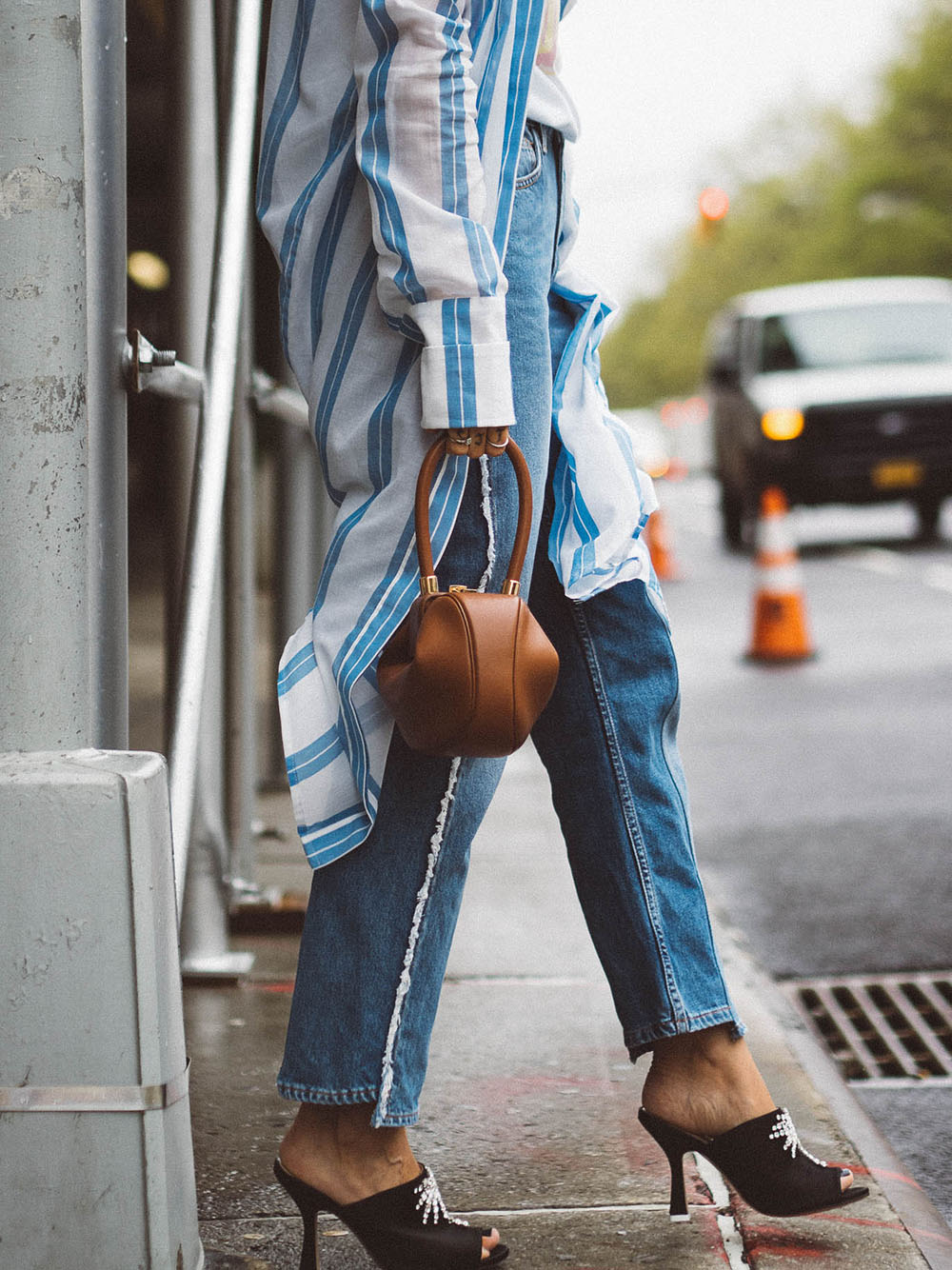 Charlotte Groeneveld Thefashionguitar for Moda Operandi wearing Attico crystal embellished mules