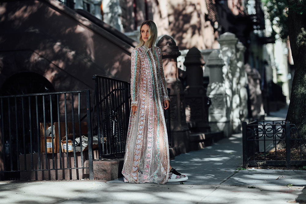 Thefashionguitar Charlotte Groeneveld wearing Valentino Pre-Fall 2017 dress and sneakers