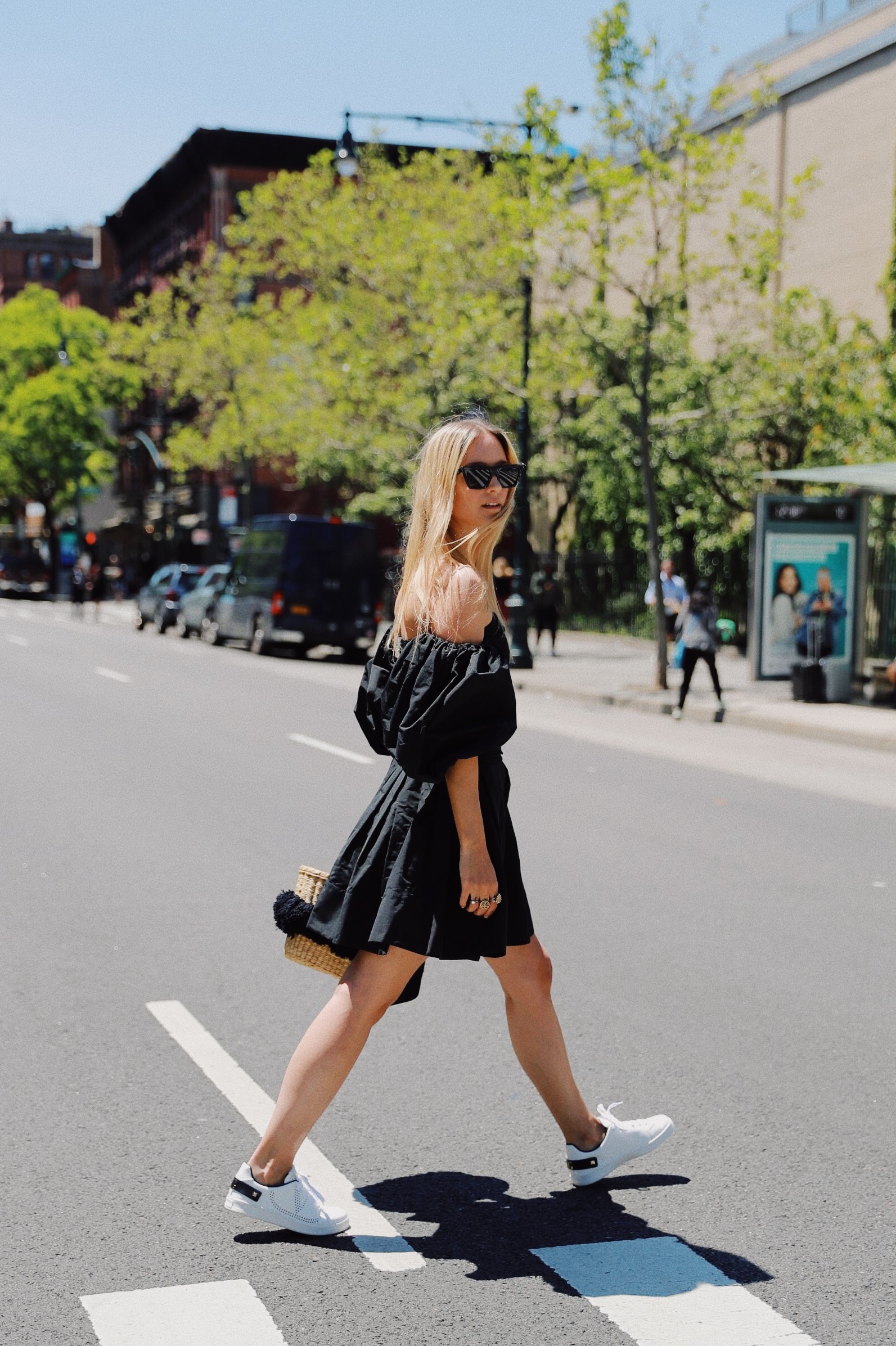 Valentino mini-dress and sneakers worn by Charlotte Groeneveld from Thefashionguitar