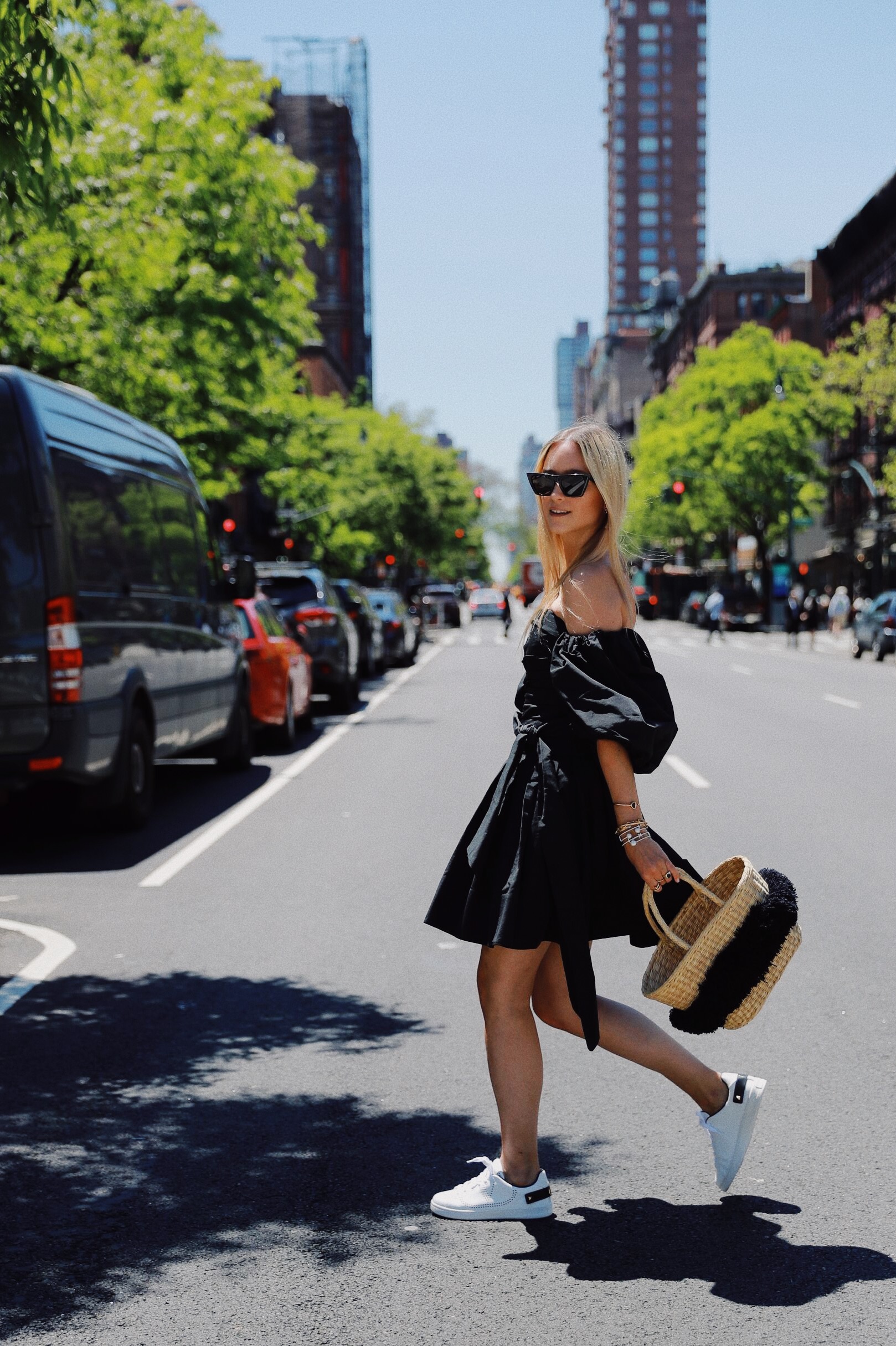 Mini dress and store sneakers