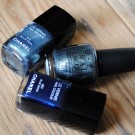Chanel black pearl, Chanel blue satin, and OPI metallic nail polish