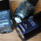 Chanel black pearl, Chanel blue satin, and OPI metallic nail polish